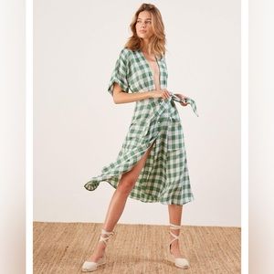 Reformation Geneva Dress | Green Gingham Linen Dress